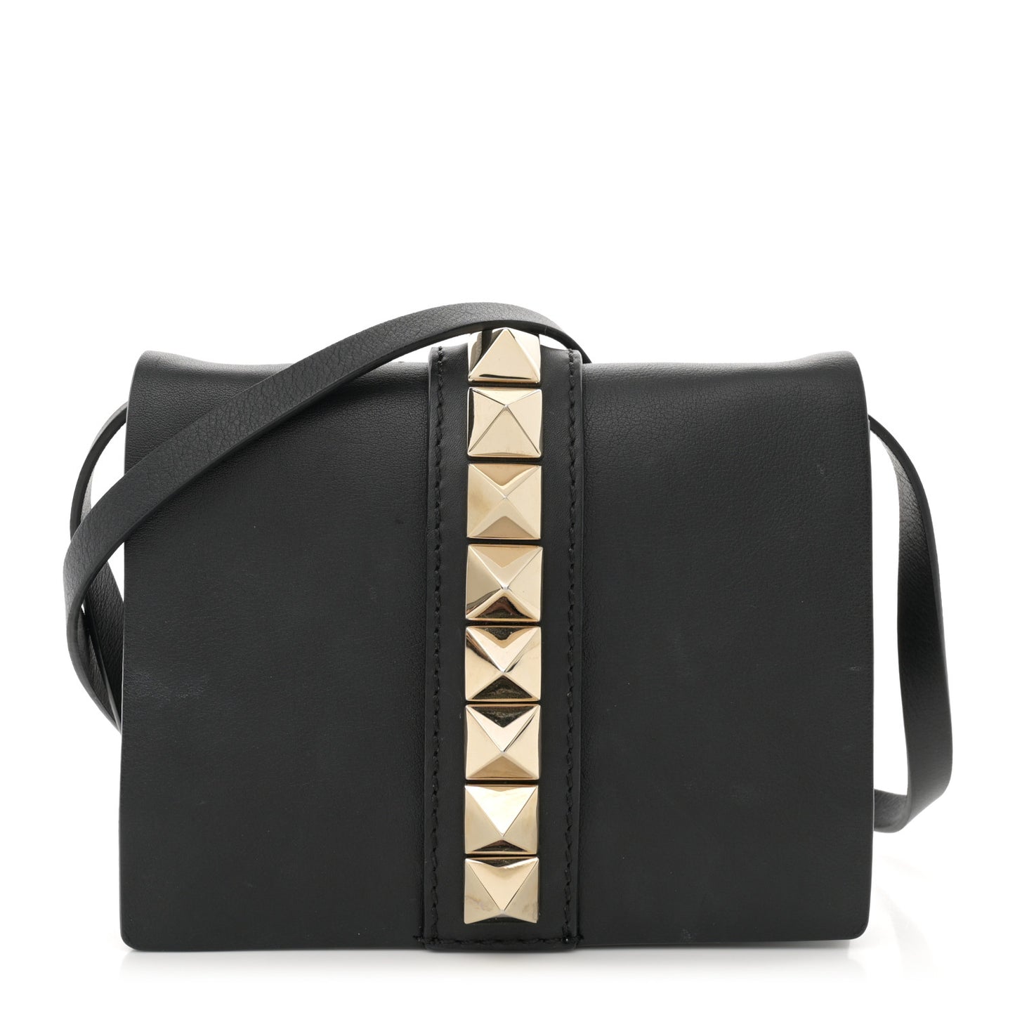 Vitello Rockstud Flap Wallet On Strap Black