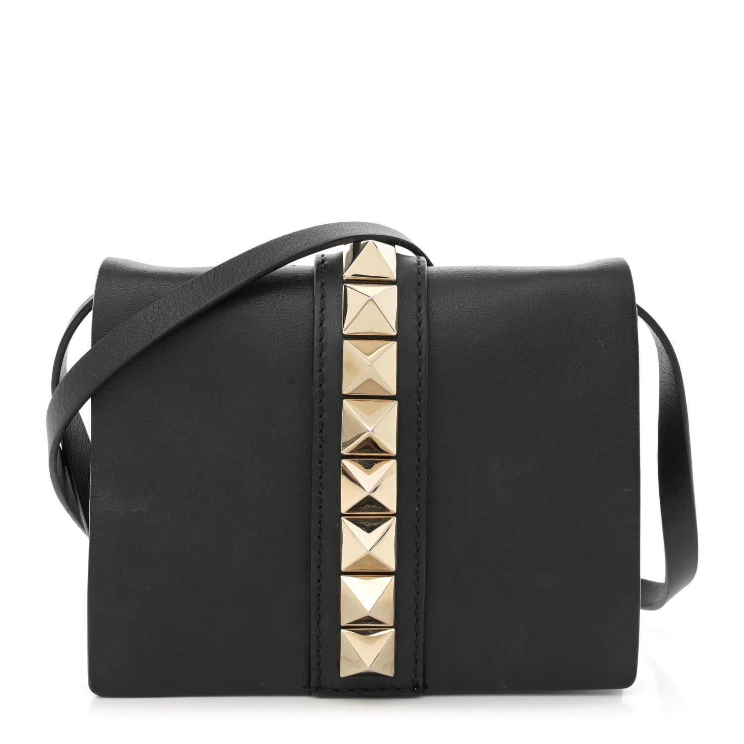 Valentino Garavani Vitello Rockstud Flap Wallet On Strap Black 1 of 13