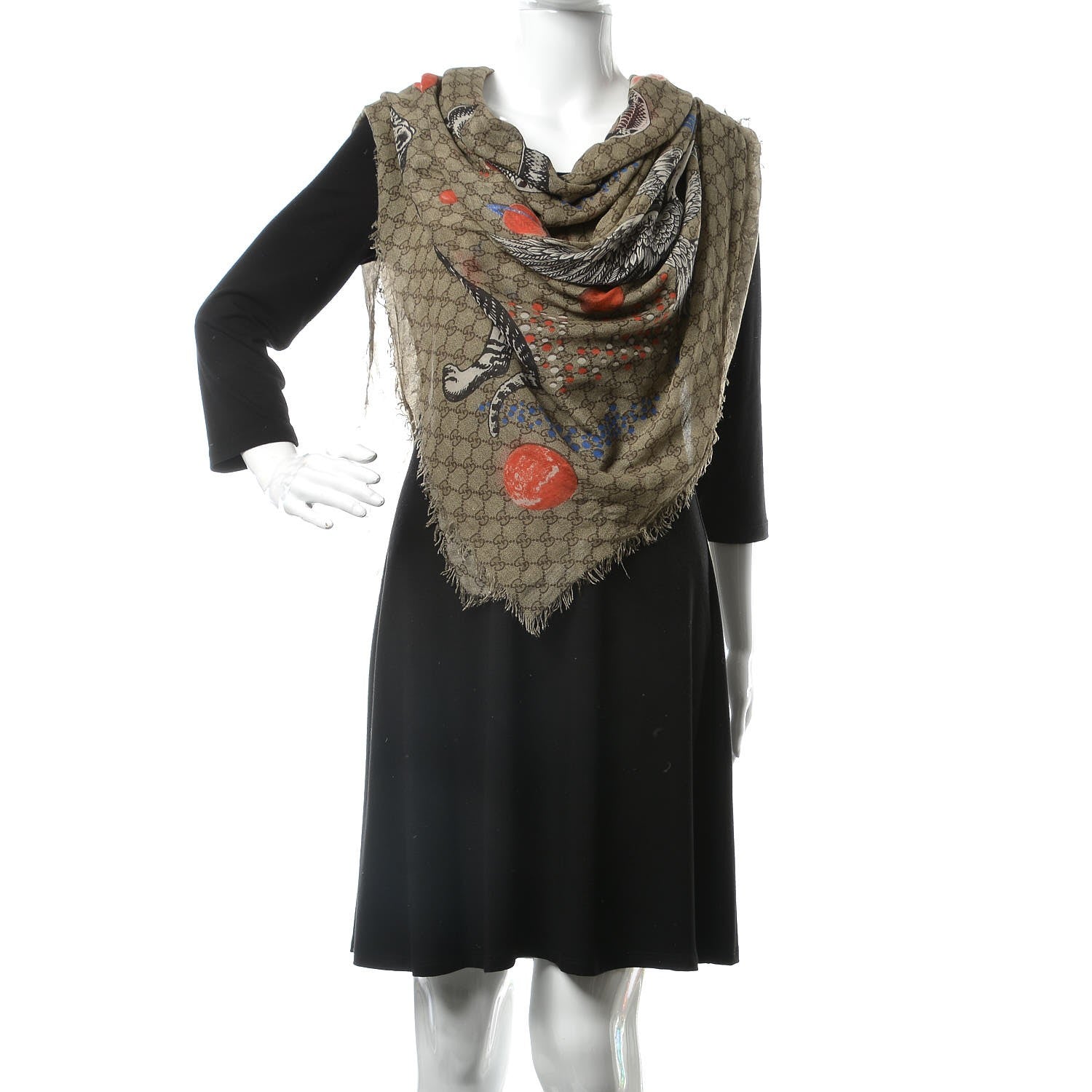 Gucci Silk Monogram Space Animals Scarf Beige 2 of 3