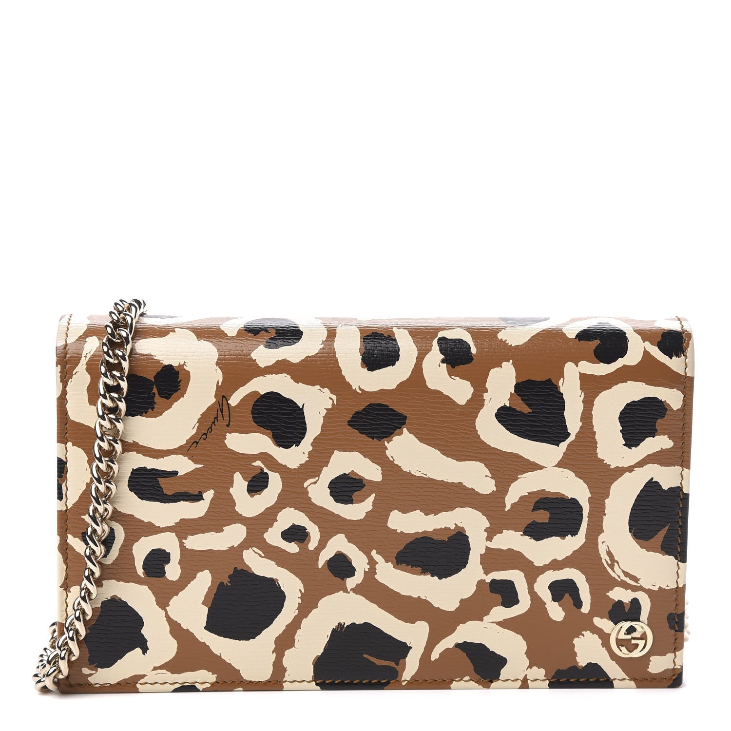 Gucci Patent Leopard Print Betty Chain Wallet Tobacco Black 1 of 9