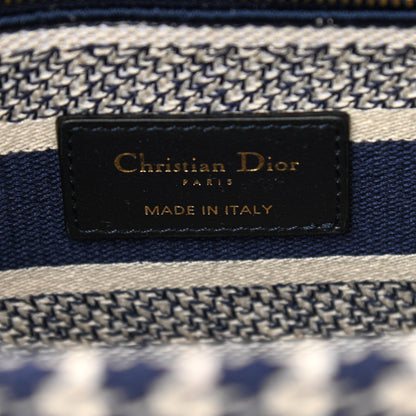 Christian Dior Canvas Houndstooth Embroidered Medium Lady D-Lite Navy White 6 of 8