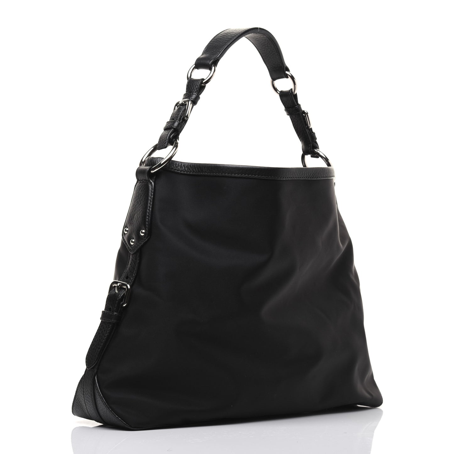 Tessuto Nylon Calfskin Hobo Black