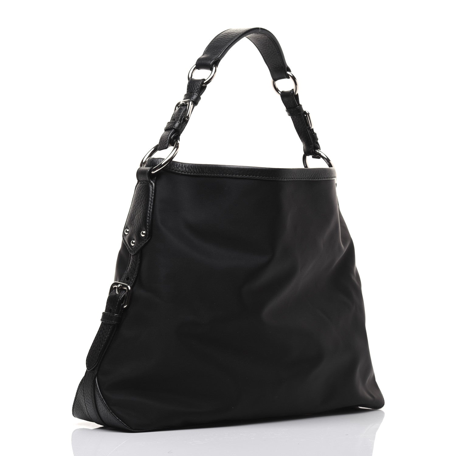 Prada Tessuto Nylon Calfskin Hobo Black 3 of 25