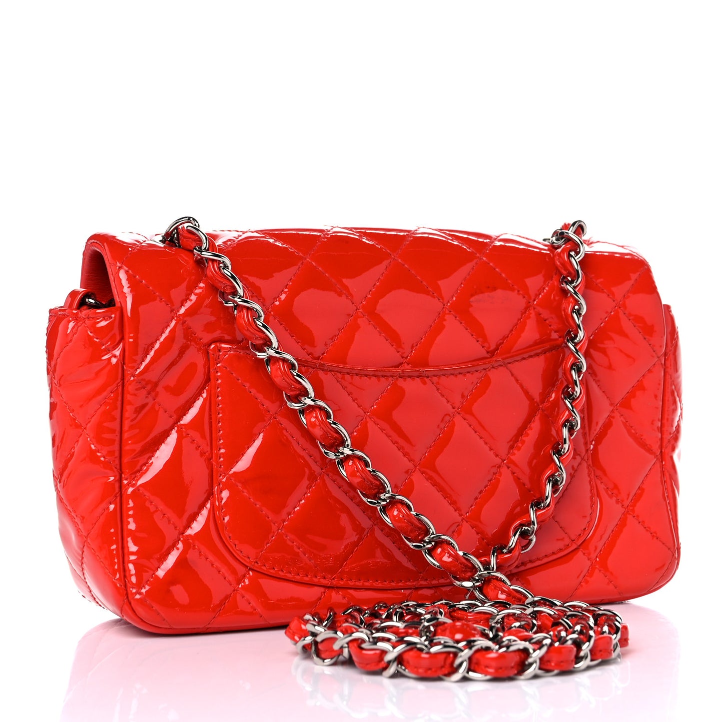 Patent Calfskin Quilted Mini Rectangular Flap Red