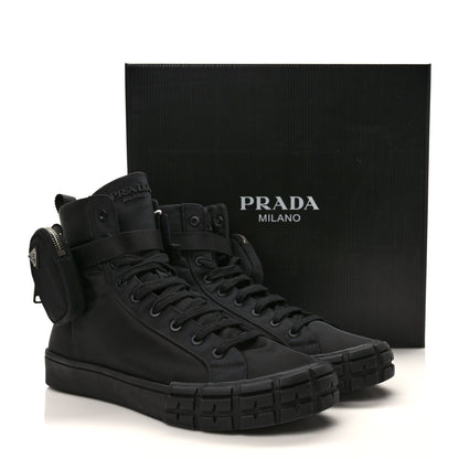 Prada Re-Nylon Gabardine Metal Triangle Logo Mens Wheel Pouch Pocket High Top Sneakers 12 Black 11 of 11
