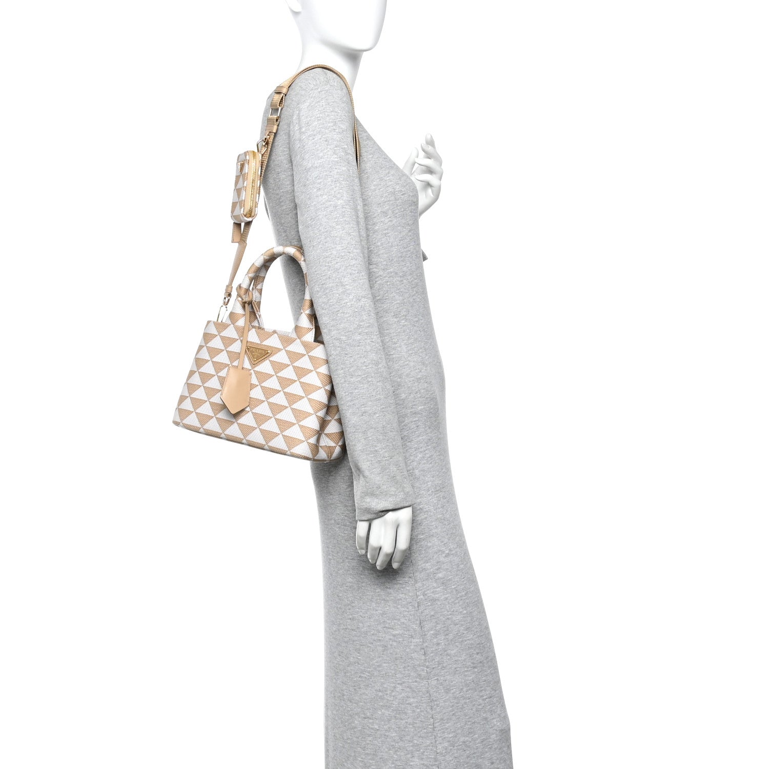 Prada Jacquard Triangolo Symbole Embroidered Tote Corda Talco 2 of 9