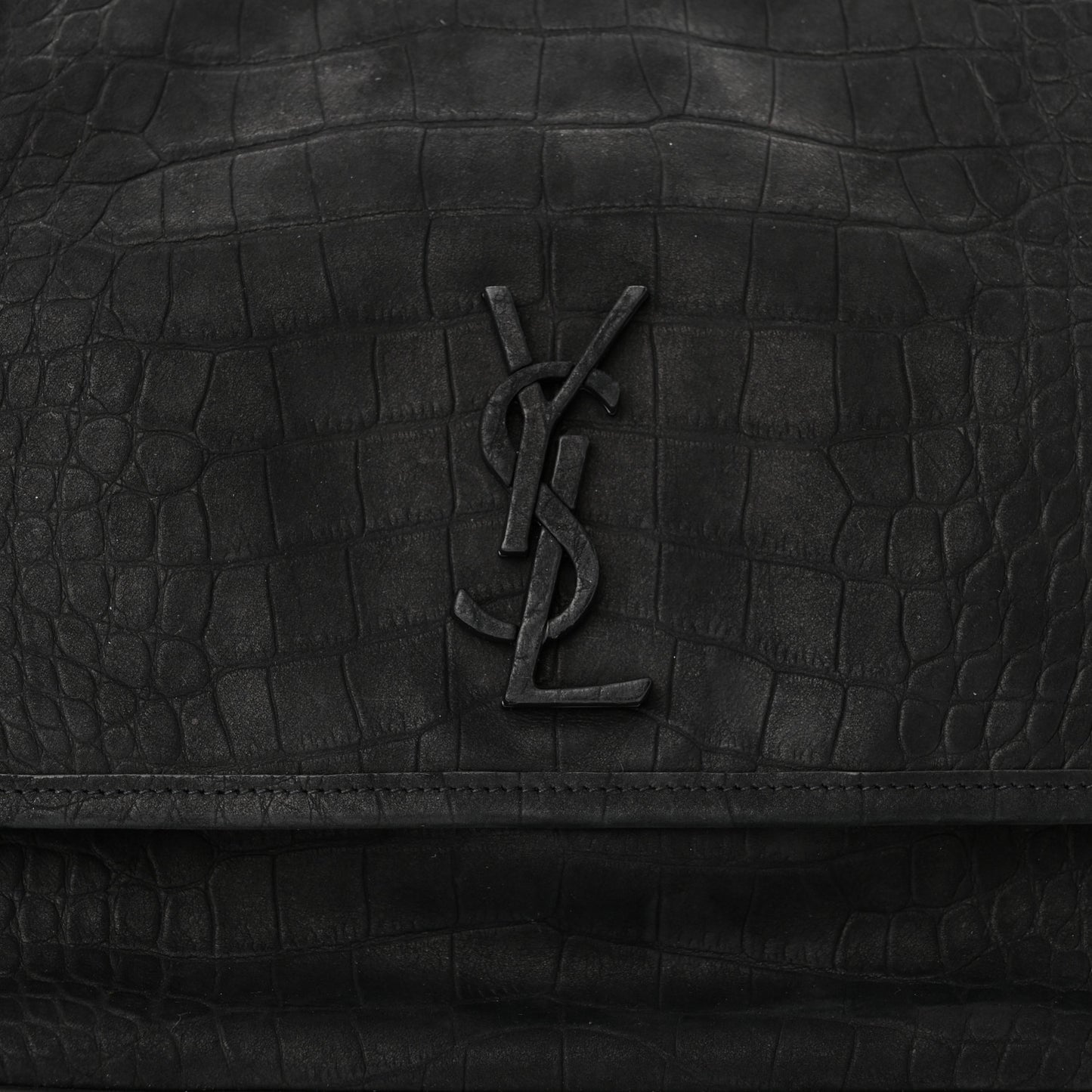 Nubuck Crocodile Embossed Monogram Medium Niki Chain Satchel Black