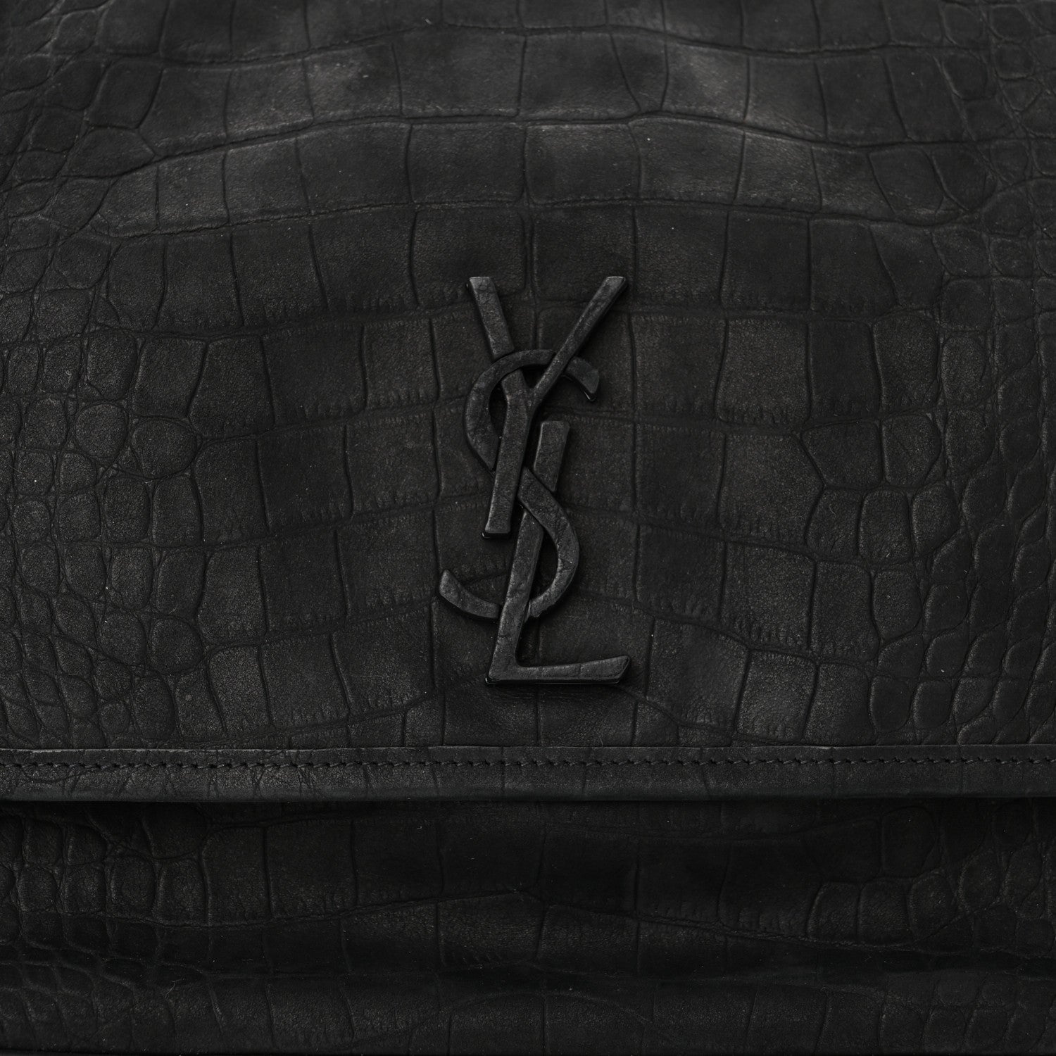 Saint Laurent Nubuck Crocodile Embossed Monogram Medium Niki Chain Satchel Black 8 of 10