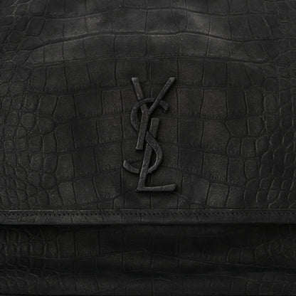 Saint Laurent Nubuck Crocodile Embossed Monogram Medium Niki Chain Satchel Black 8 of 10