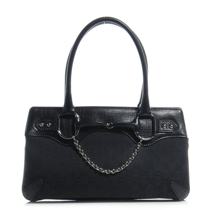 Gucci Monogram Horsebit Chain Shoulder Bag Black 1 of 8