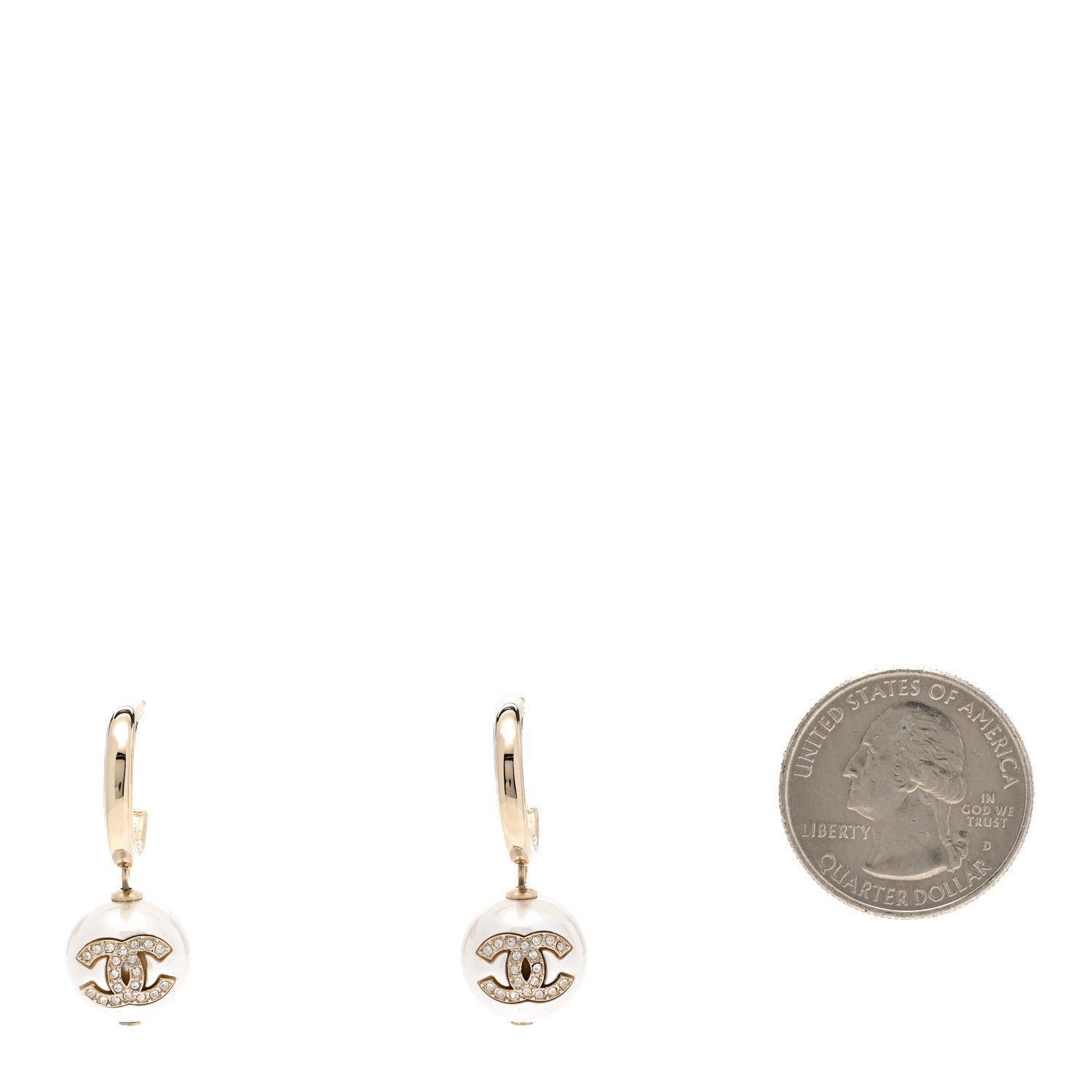 Chanel Pearl Crystal CC Drop Earrings Gold Pearly White 2 of 5