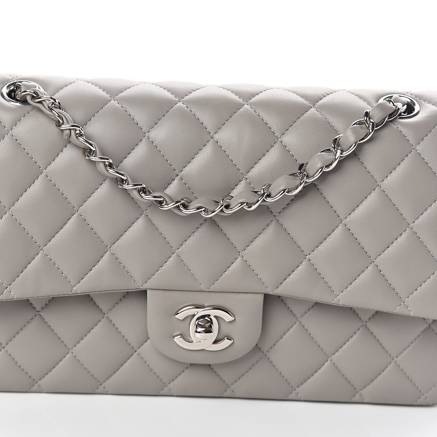 Chanel Lambskin Quilted Medium Double Flap Grey 7 of 9