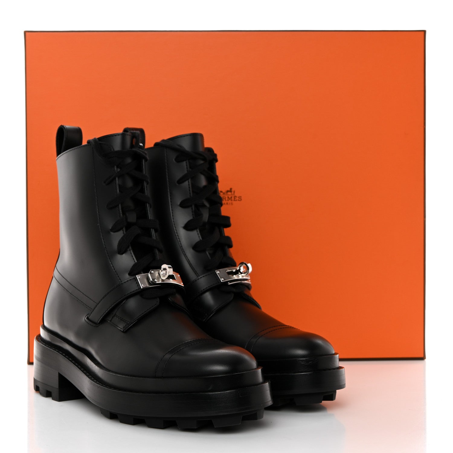 Hermes Glossed Calfskin Funk Ankle Boots 35 Black 9 of 9