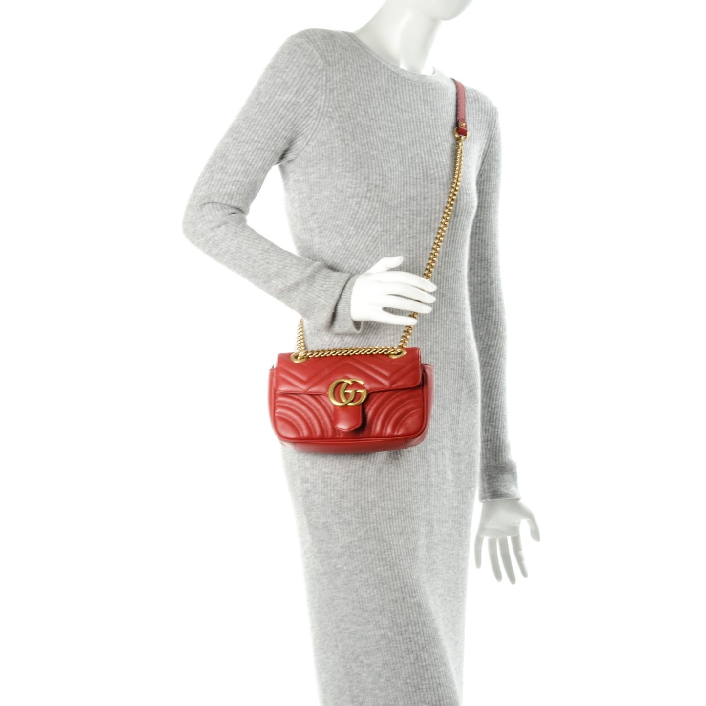 Calfskin Matelasse Mini GG Marmont Shoulder Bag Hibiscus Red