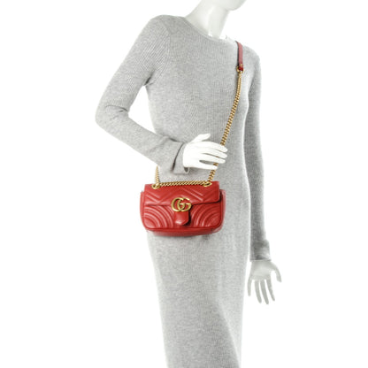 Gucci Calfskin Matelasse Mini GG Marmont Shoulder Bag Hibiscus Red 3 of 8