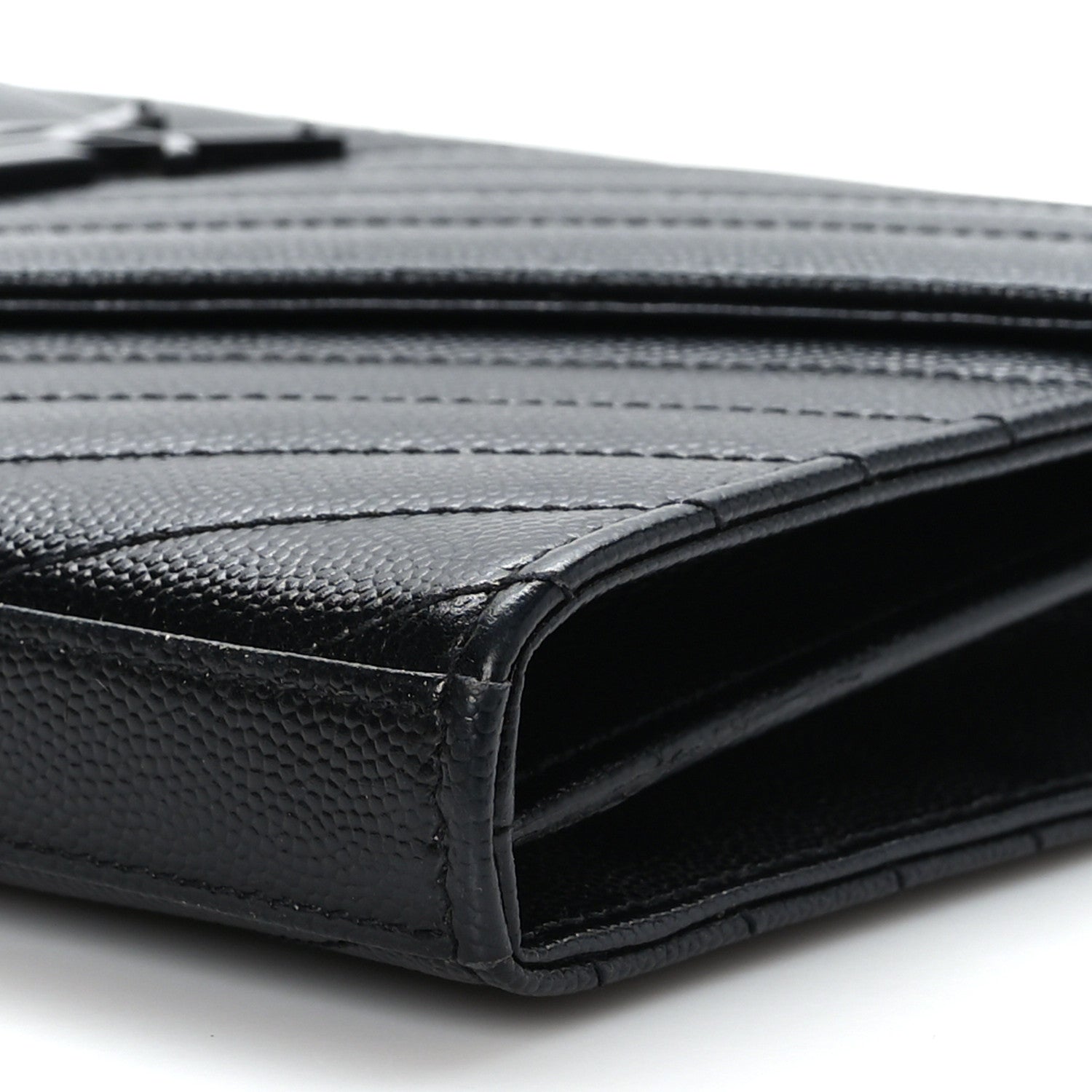 Saint Laurent Grain De Poudre Matelasse Chevron Monogram Monochrome Chain Wallet Black 9 of 9