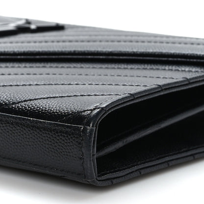 Saint Laurent Grain De Poudre Matelasse Chevron Monogram Monochrome Chain Wallet Black 9 of 9