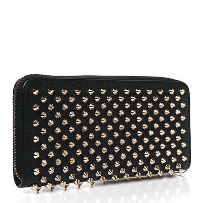 Christian Louboutin Calfskin Panettone Spiked Zip Around Wallet Black Gold 3 of 11