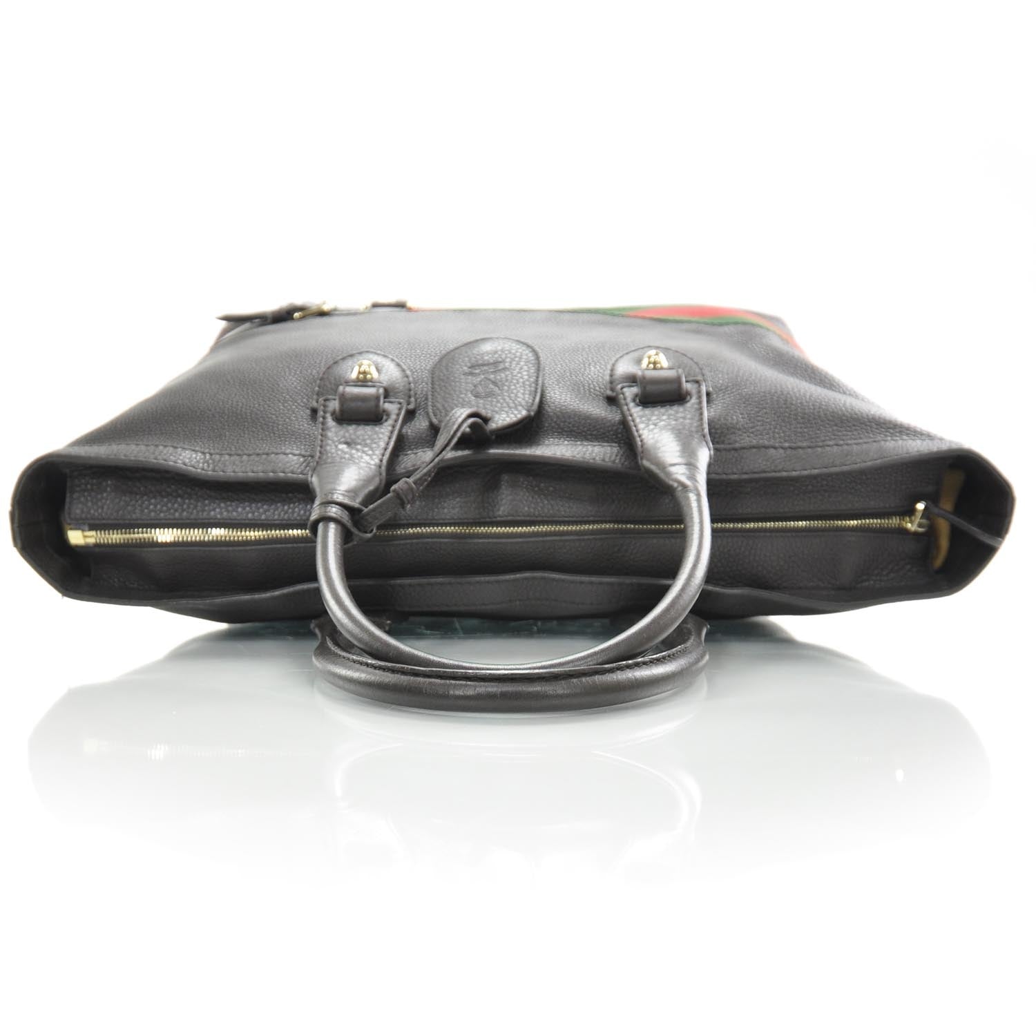 Gucci Leather Large Web Heritage Tote Dark Brown 6 of 9