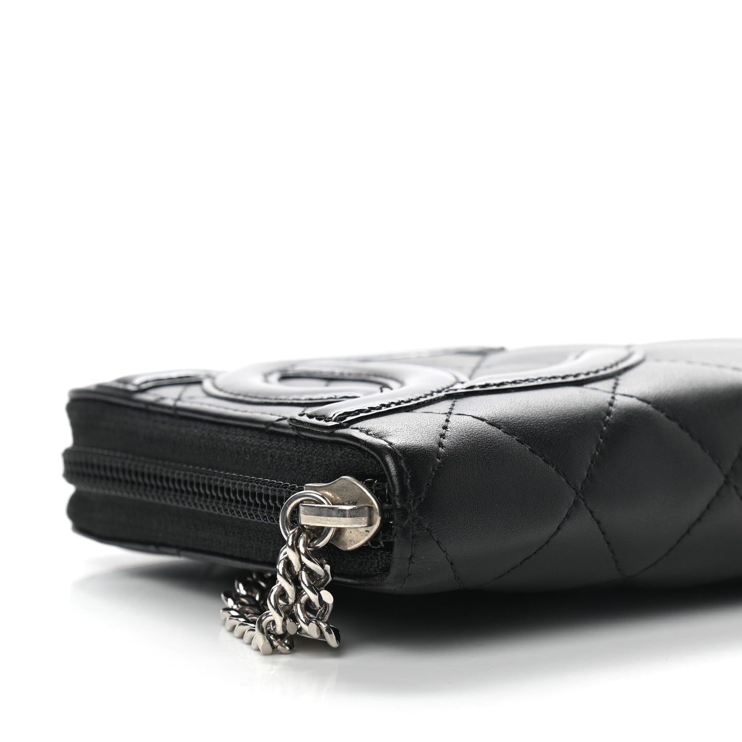 Calfskin Quilted Cambon Large Gusset Zip Around Wallet Black