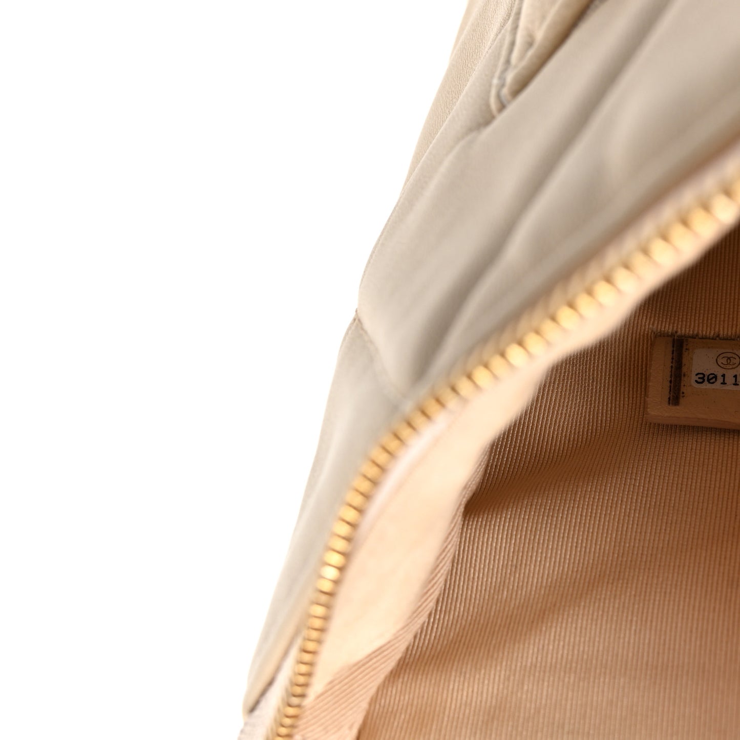 Shiny Goatskin Quilted Chanel 19 Pouch Beige