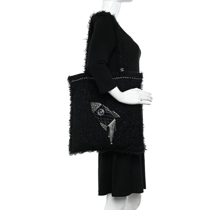 Chanel Tweed Resin Strass Shopping In Fabrics Tote Black 2 of 10