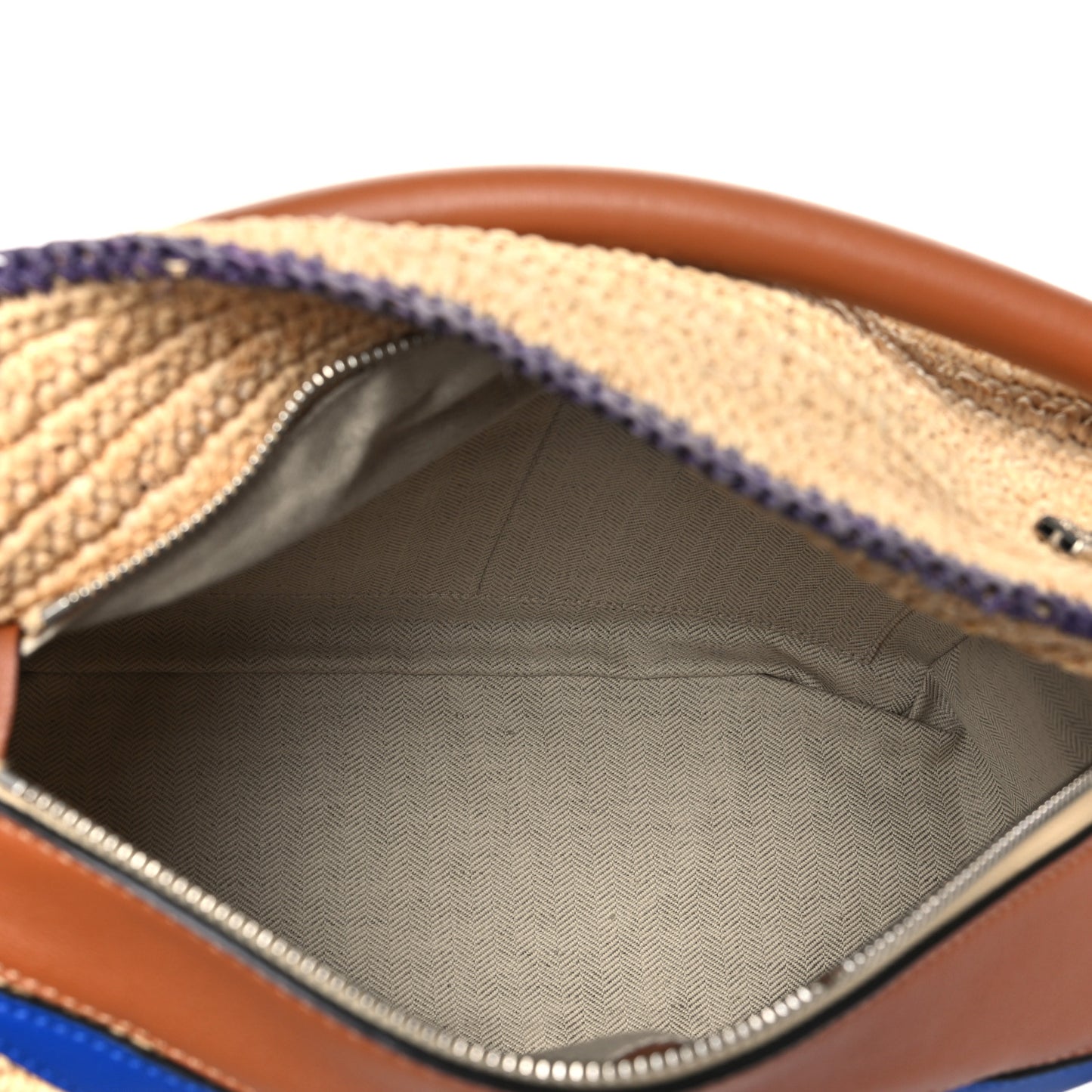 Calfskin Raffia Paula's Ibiza Medium Puzzle Bag Blue Tan