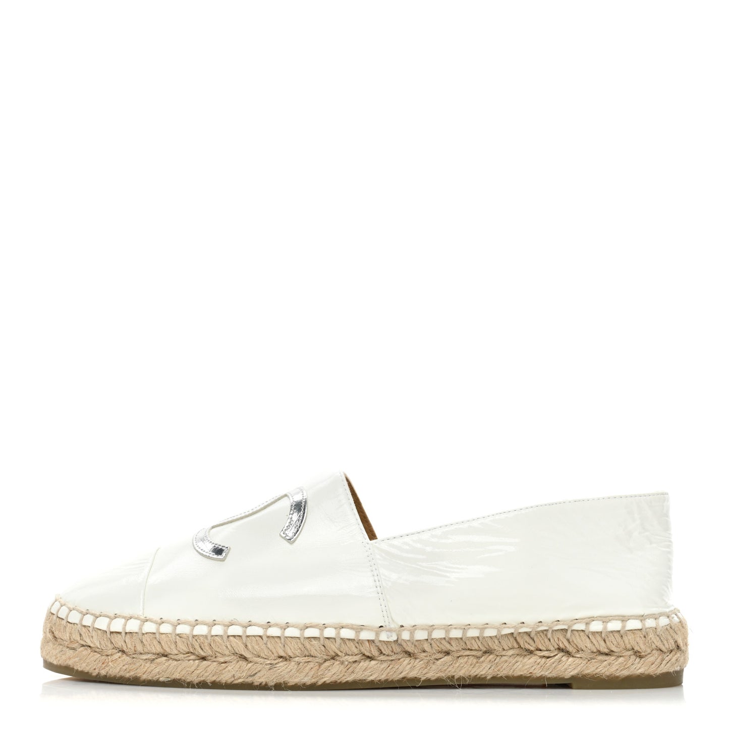Distressed Patent CC Espadrilles 40 White Silver