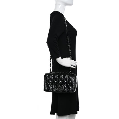 Christian Dior Crinkled Patent Lambskin Cannage Medium Caro Bag Black 3 of 11