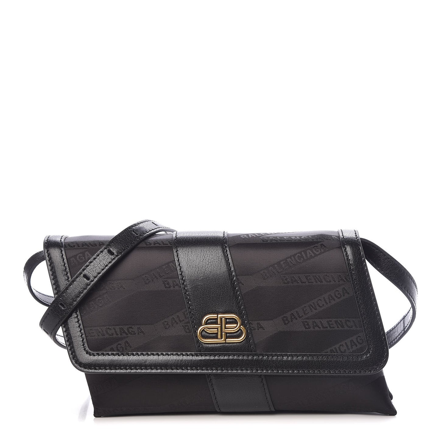 Jacquard Nylon Calfskin Shift Wallet On Strap Black