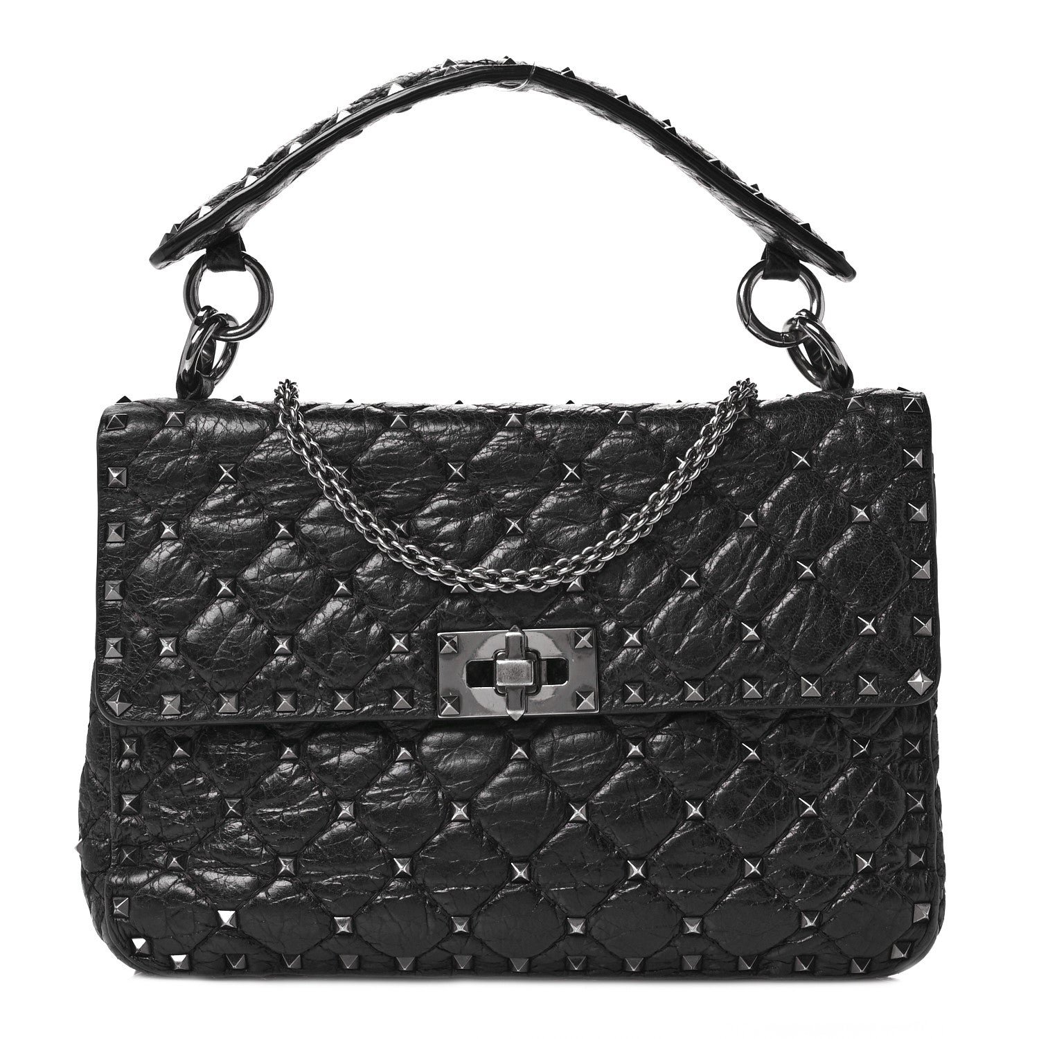Valentino Garavani Craquele Nappa Medium Rockstud Spike Shoulder Bag Black 1 of 8