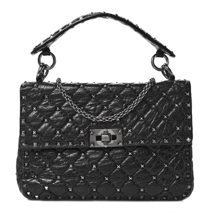 Valentino Garavani Craquele Nappa Medium Rockstud Spike Shoulder Bag Black 1 of 8