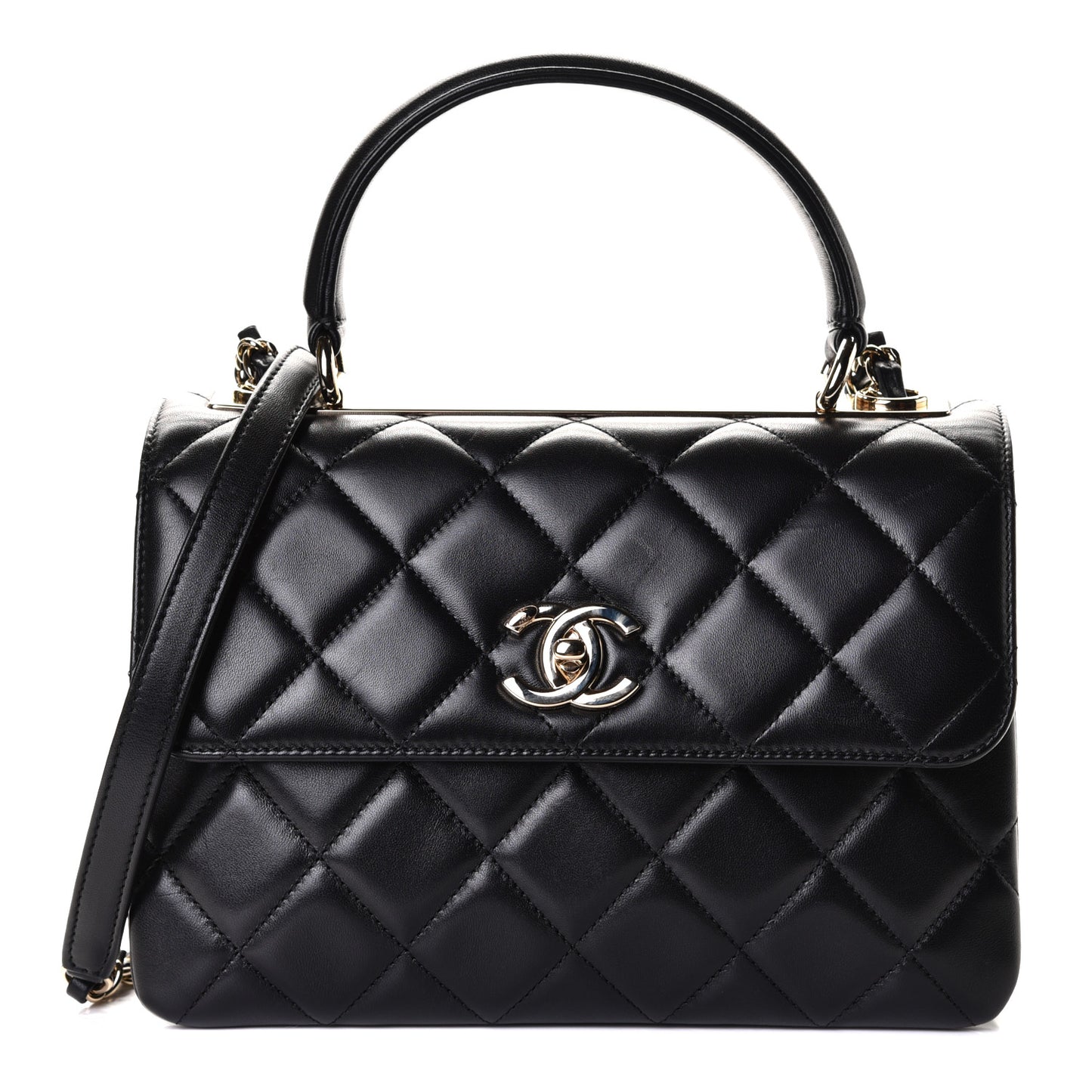 Lambskin Quilted Small Trendy CC Dual Handle Flap Bag Black