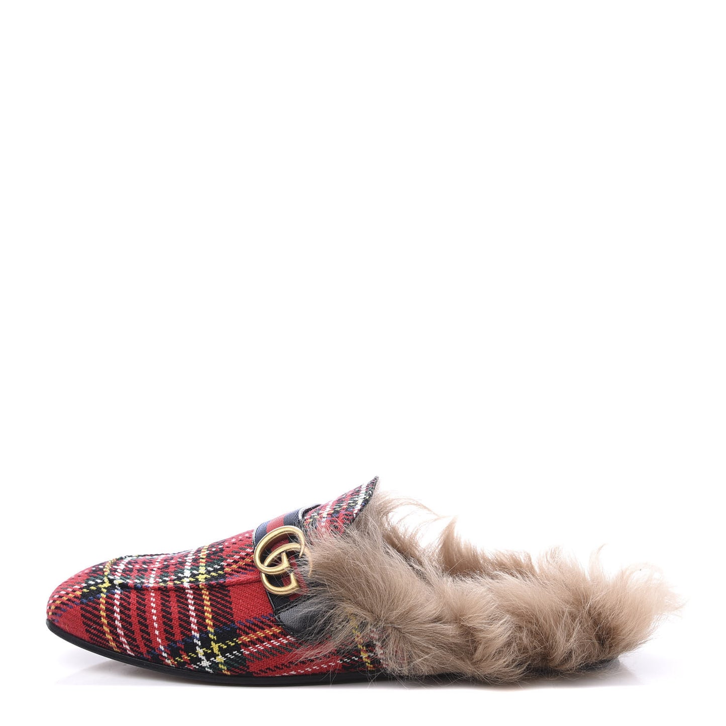 Tartan Fur Web GG Mens Princetown Slippers 12 Red
