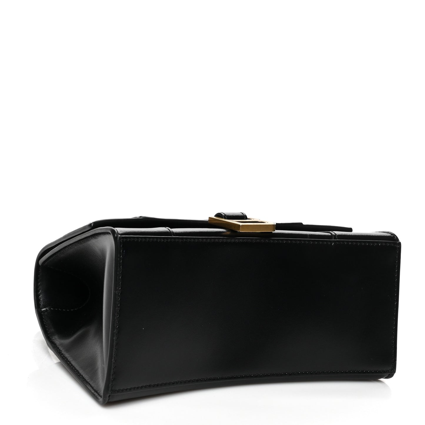 Shiny Box Calfskin Small Hourglass Top Handle Bag Black