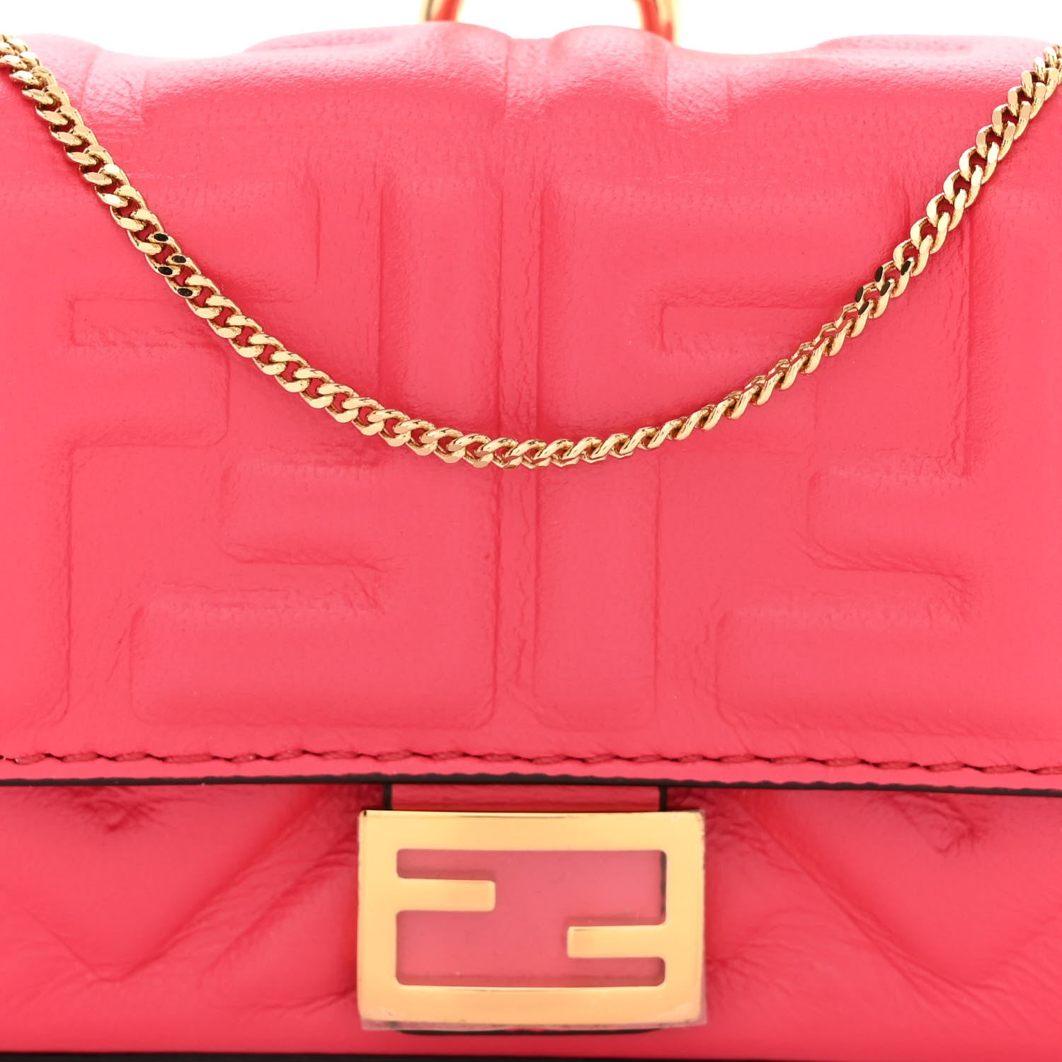 Fendi Nappa Matisse FF Embossed Nano Baguette Charm Lampone 8 of 10