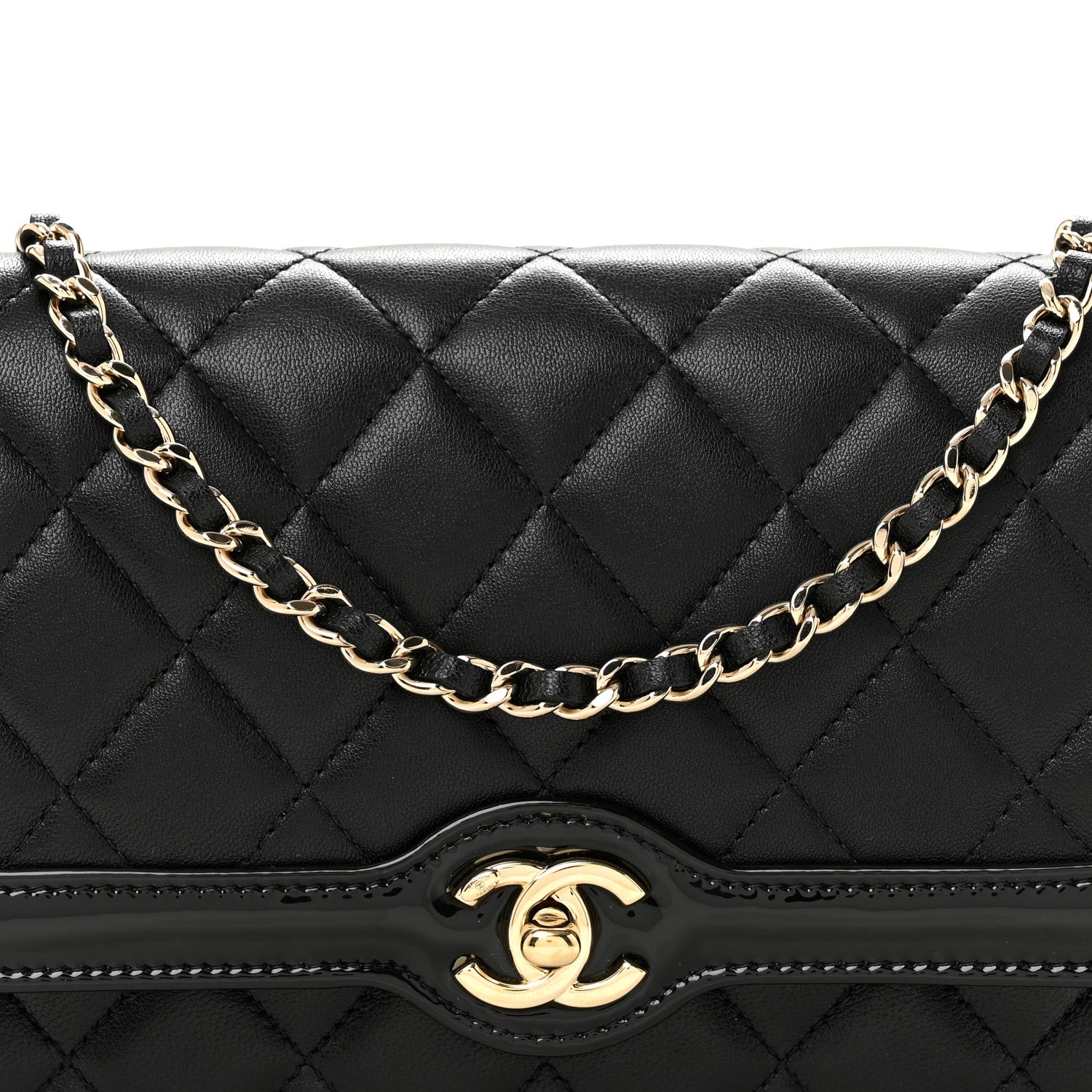 Chanel Lambskin Patent Calfskin Quilted Hold The Line CC Wallet On Chain WOC Black 8 of 12