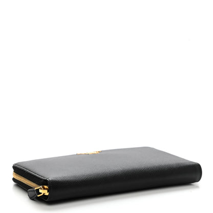 Prada Saffiano Metal Large Zip Around Travel Wallet Black 4 of 10