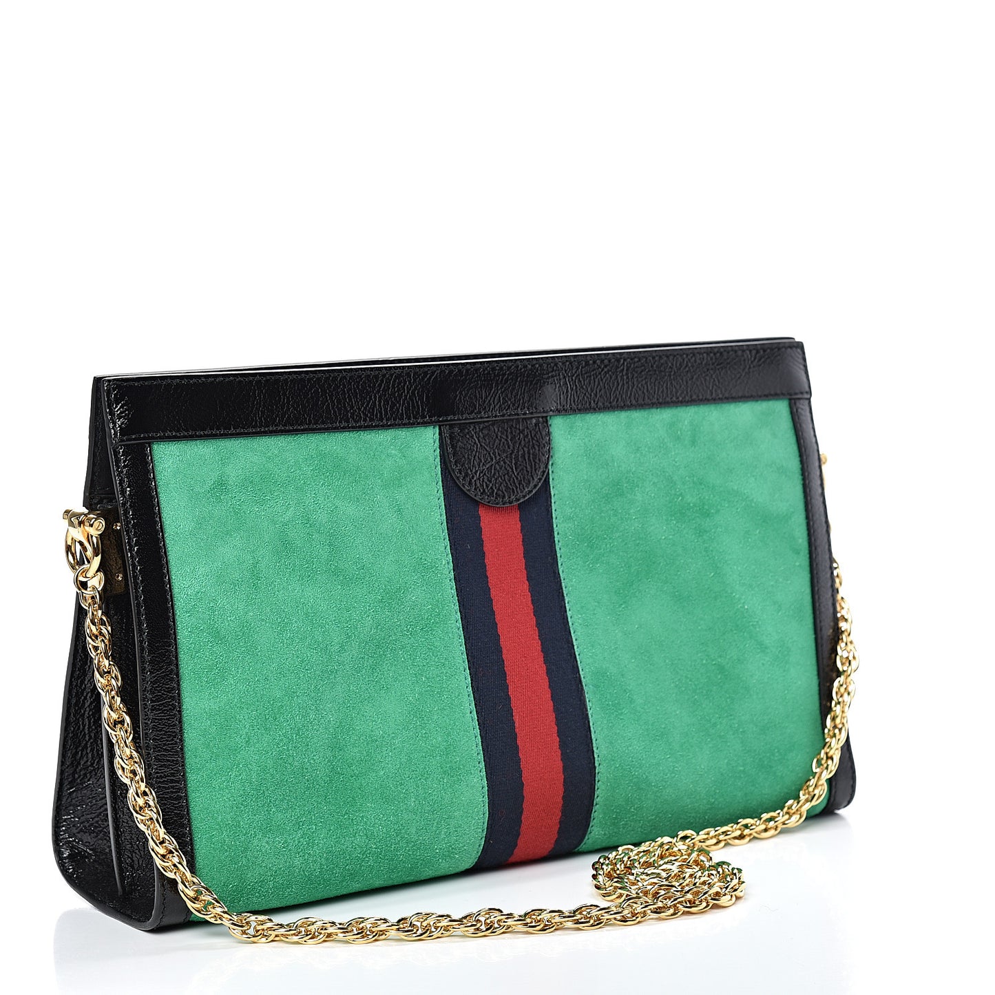 Suede Patent Web Medium Ophidia Chain Shoulder Bag New Shamarock Black