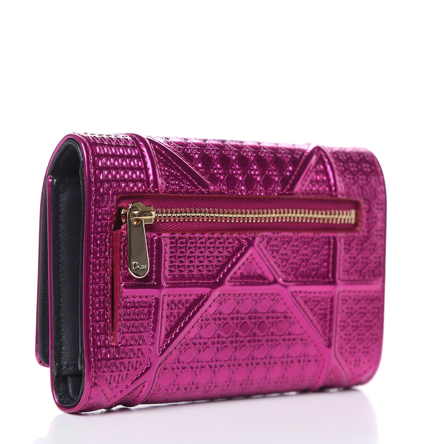 Christian Dior Metallic Patent Micro-Cannage Diorama Elancee Wallet Fuchsia 3 of 7