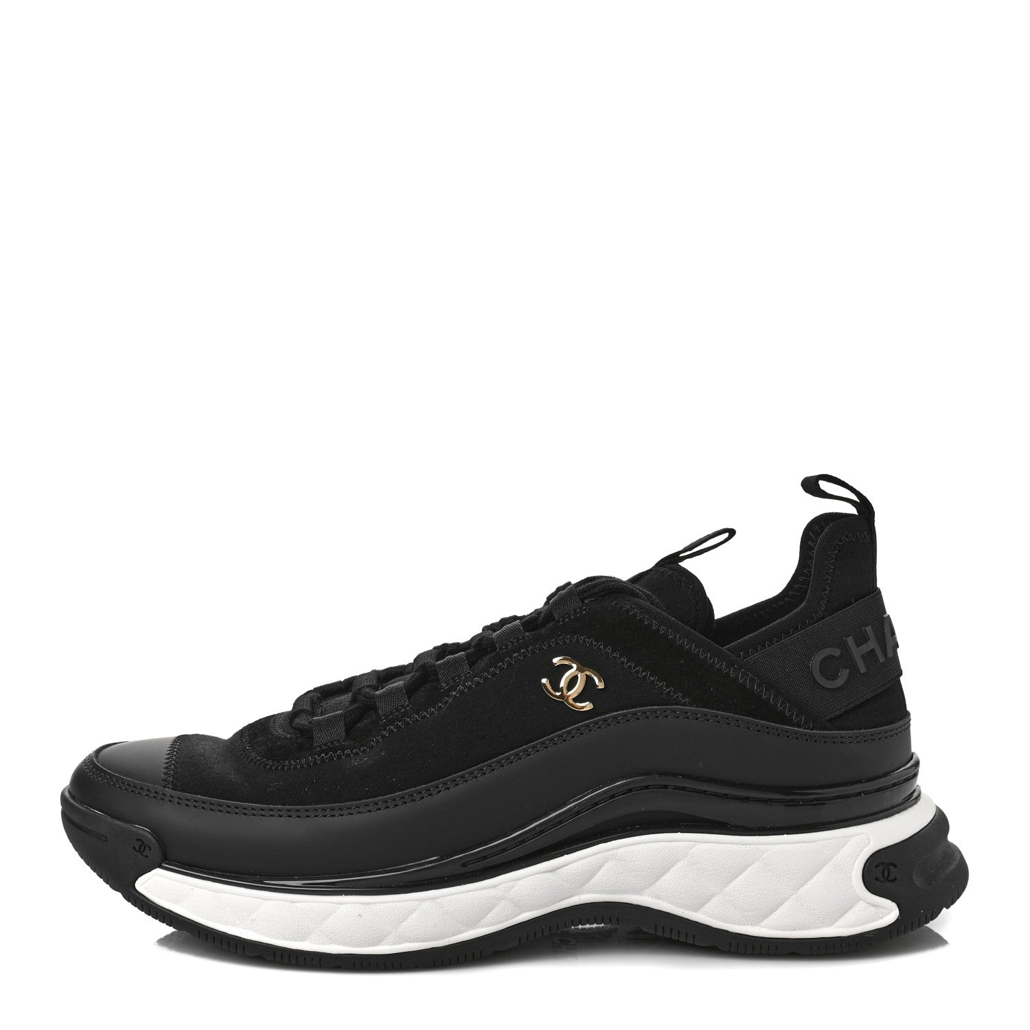 Chanel Velvet Calfskin Mixed Fibers CC Sneakers 38.5 Black 1 of 9