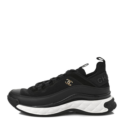 Chanel Velvet Calfskin Mixed Fibers CC Sneakers 38.5 Black 1 of 9