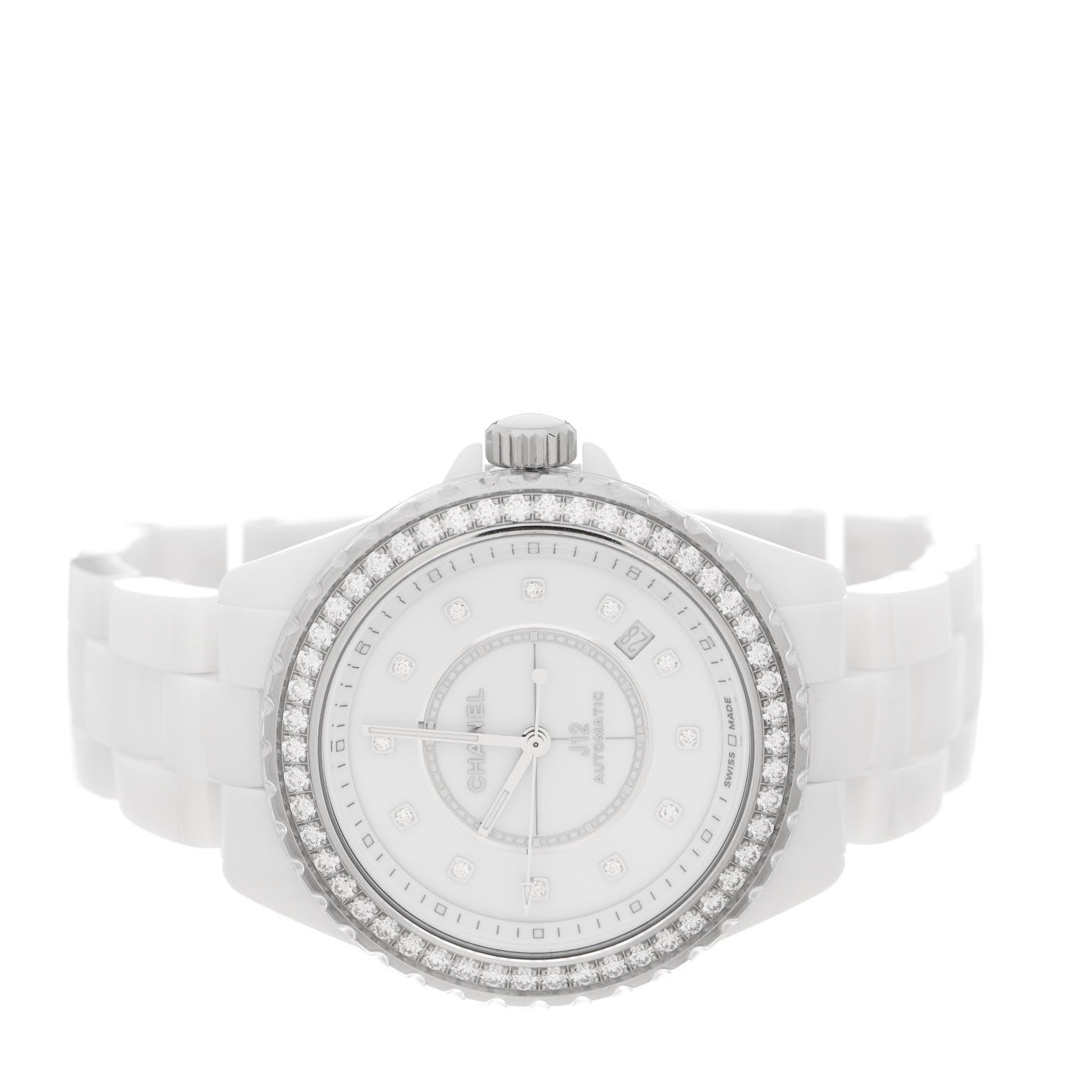Chanel Stainless Steel Ceramic Diamond Bezel 38mm J12 Automatic Watch White 2 of 5