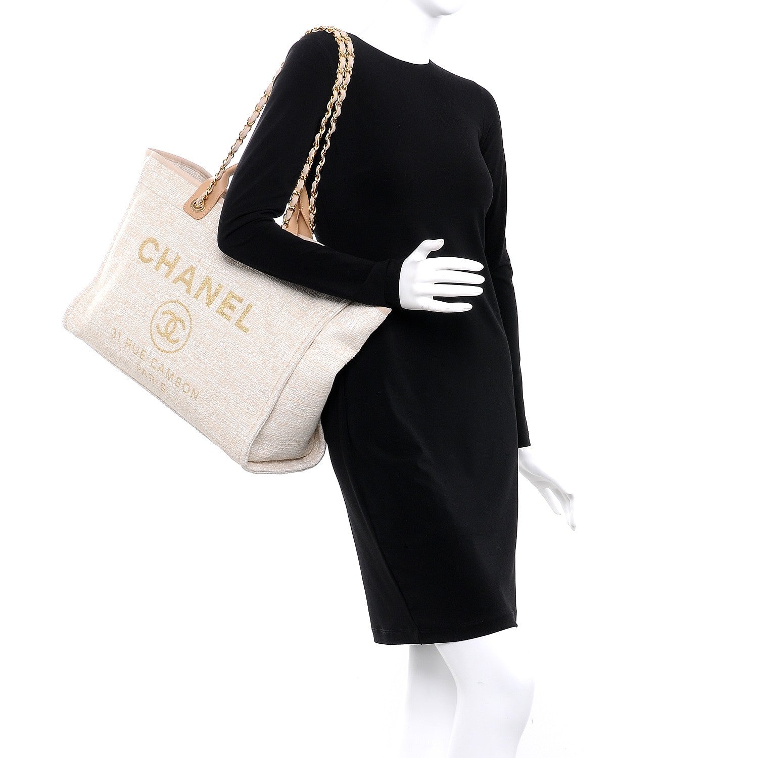 Chanel Canvas Large Deauville Tote Light Beige 2 of 8