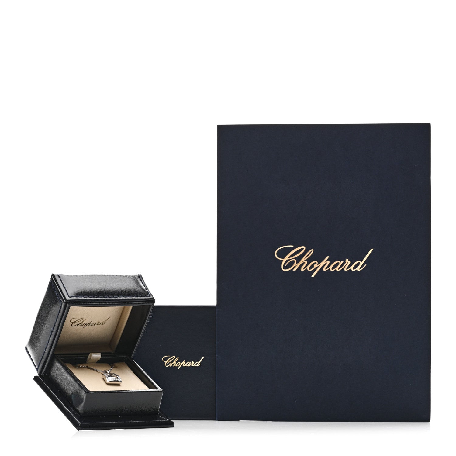 Chopard 18K White Gold Diamond Happy Diamonds Square Pendant Necklace 6 of 6