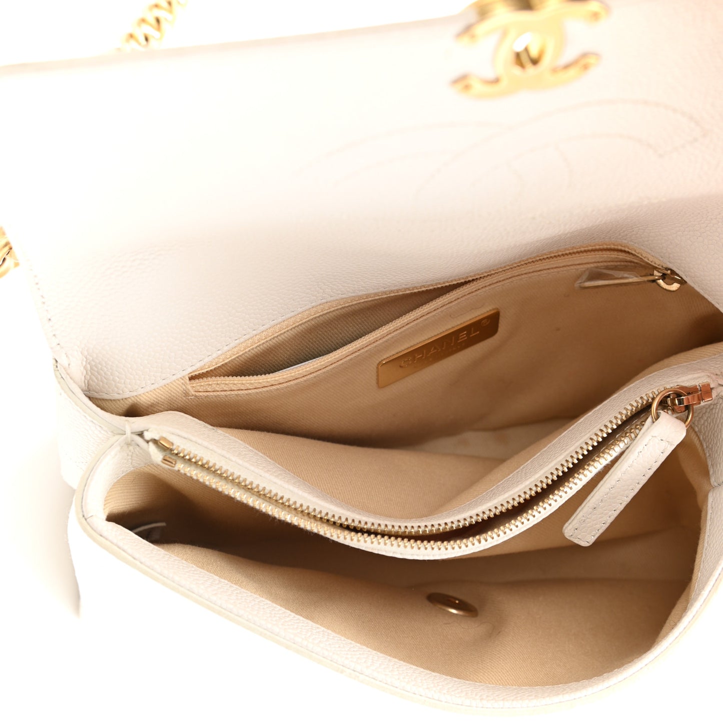 Grained Calfskin Small Stitched Flap White
