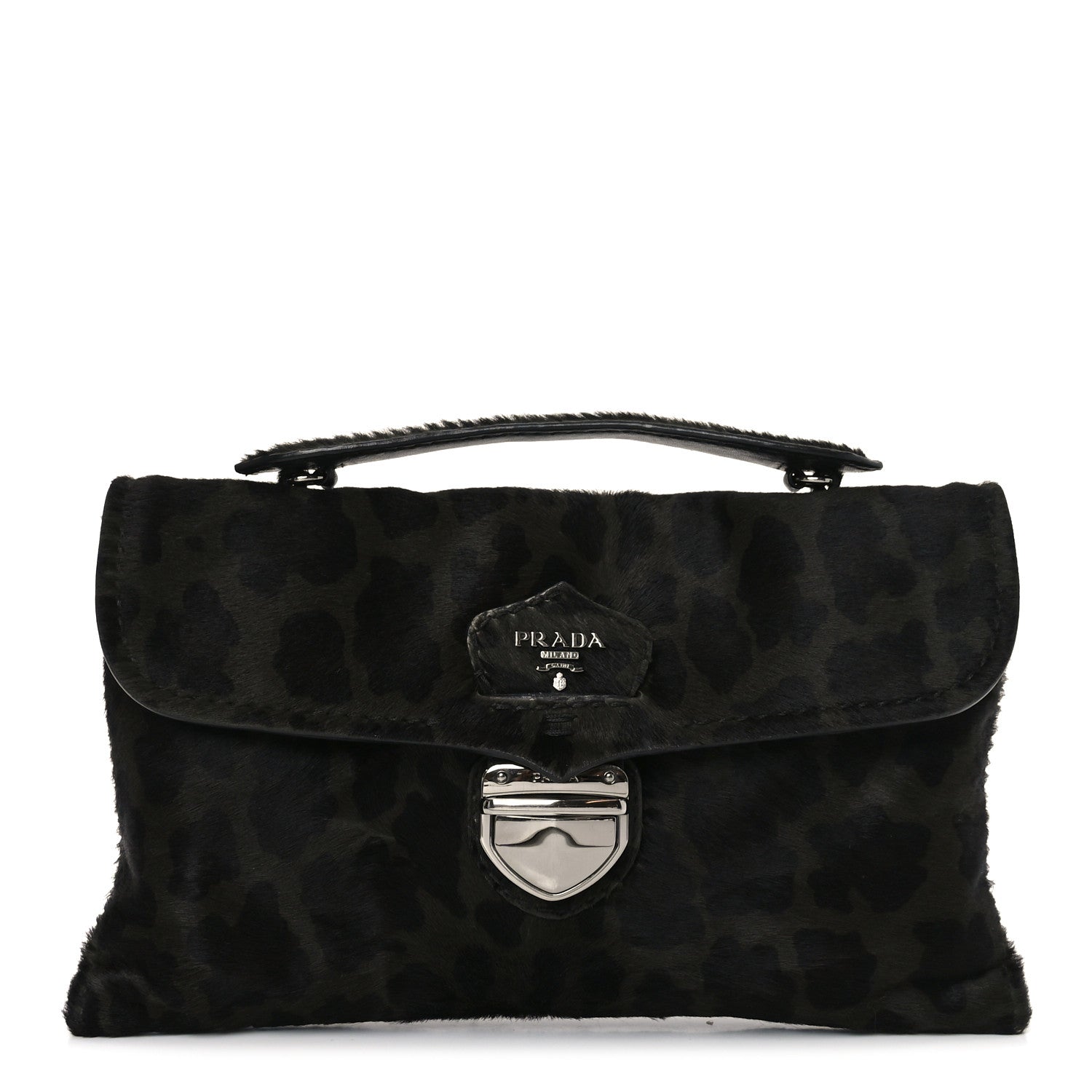 Prada Cavallino Leopard Print Pushlock Envelope Clutch Mimetico