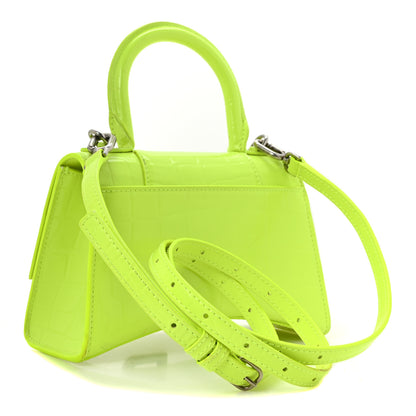 Balenciaga Shiny Calfskin Crocodile Embossed Hourglass Top Handle Bag XS Fluo Yellow 3 of 11