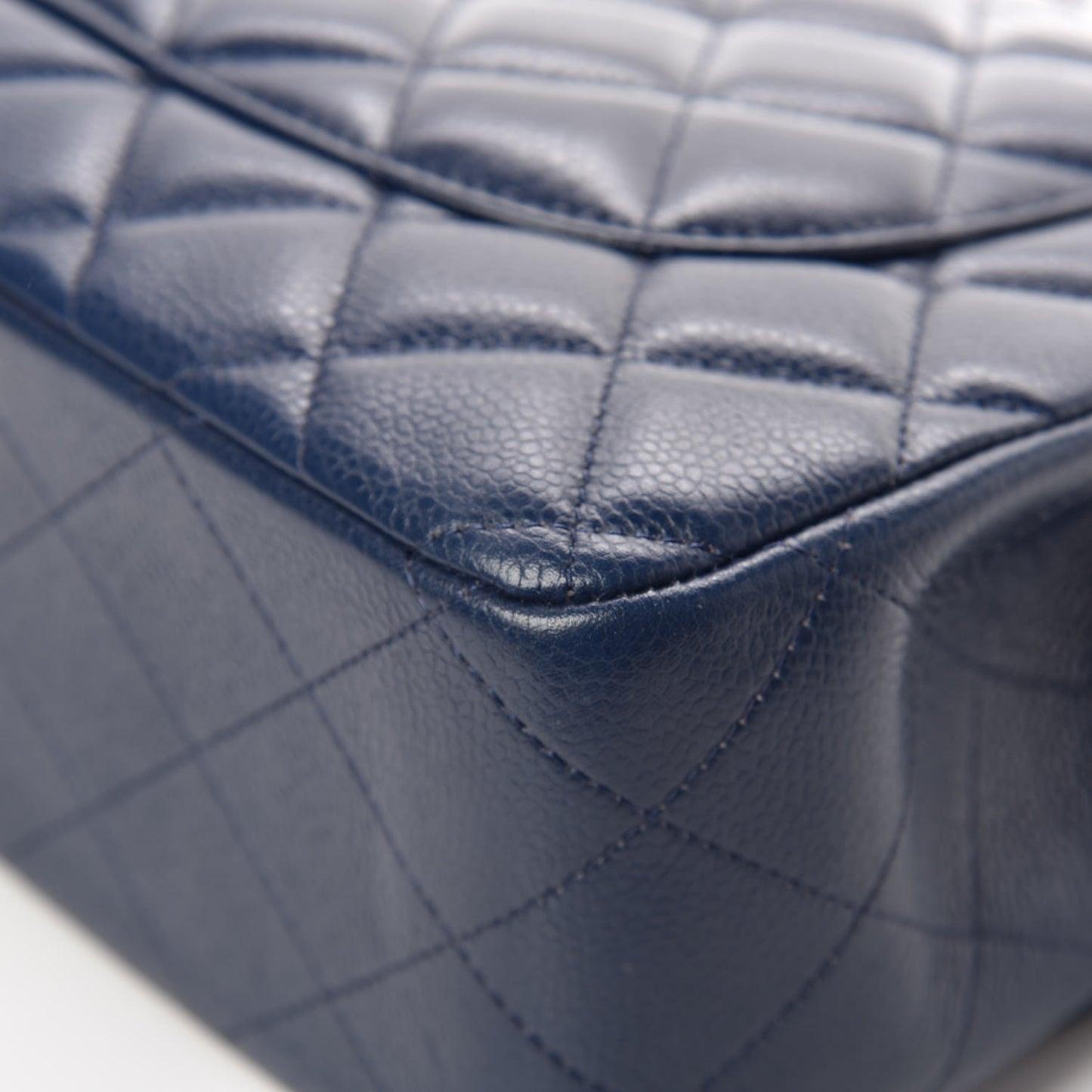 Caviar Quilted Jumbo Double Flap Navy Blue