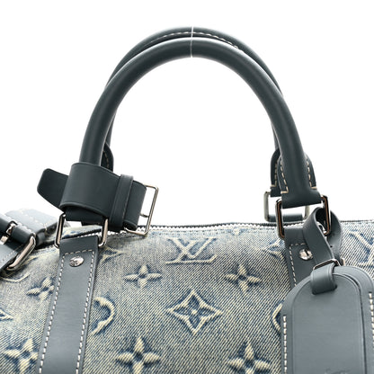 Louis Vuitton Monogram Washed Denim Keepall Bandouliere 50 Blue 6 of 9